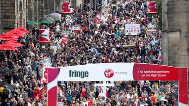A general view of the Festival crowds down Edinburgh's Royal Mile.